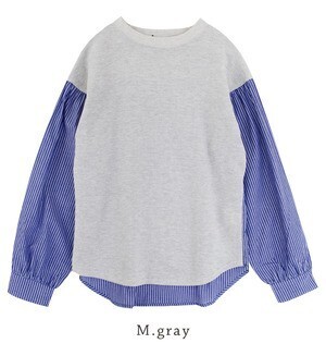 w closet ストライプシャツ切替スウェットプルオーバー