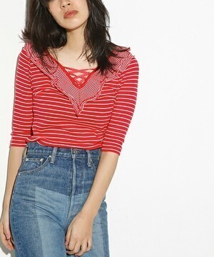 SLY FRILL LACE UP 7分袖 TOPS