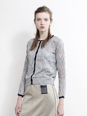 NAVY.WO 透かし編み デザインカーディガン〈ショート丈〉