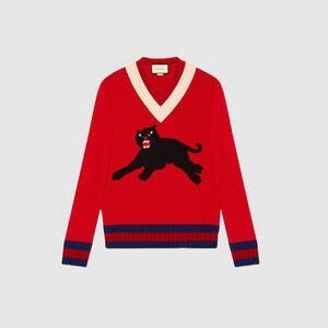 GUCCI パンサー インターシャ付き ウール セーター