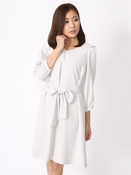 Fabulous Angela 袖シフォン切り替えリボン付きワンピース