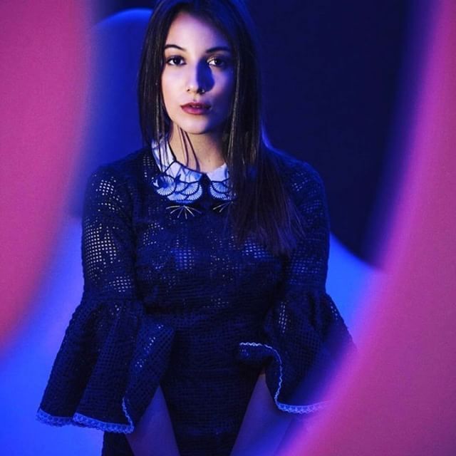 KATTY XIOMARA April Ivy wearing our navy Dress