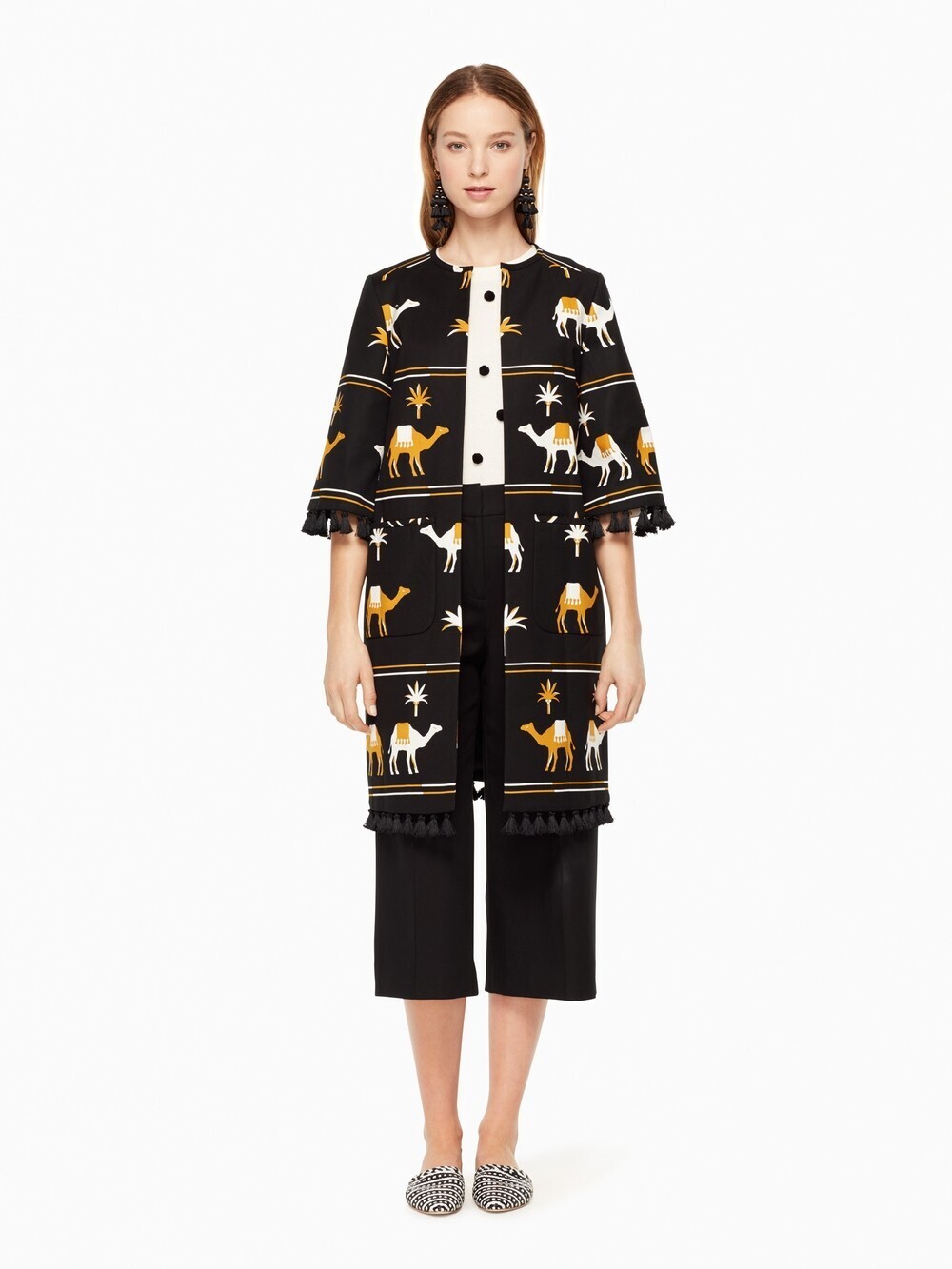 kate spade new york スパイスシングズアップ エンブロイダリー キャメル コート