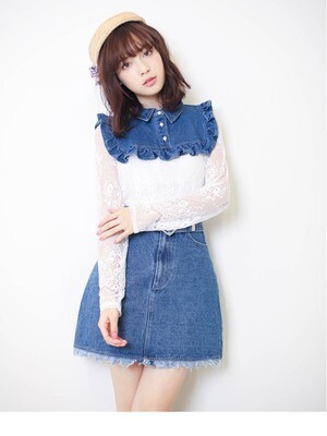 mon Lily デニム レースフリルブラウス