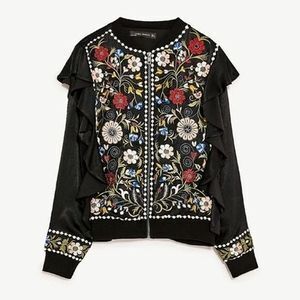 ZARA フラワー刺繍&フリルジャケット