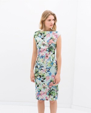 ZARA フォーレンスリーブボートネックラインワンピース