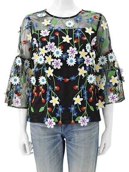 Chesty Tulle Embroidery Tops