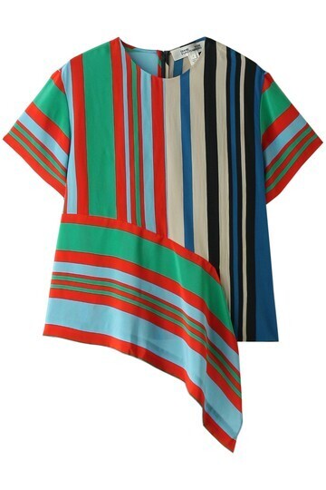 DIANE von FURSTENBERG アシンメトリーマルチストライプブラウス