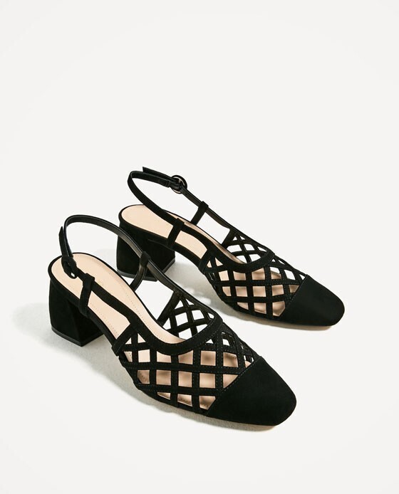 ZARA 透かし編みバックストラップヒールシューズ