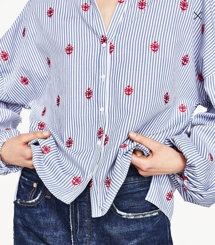 ZARA ストライプ&刺繍シャツ
