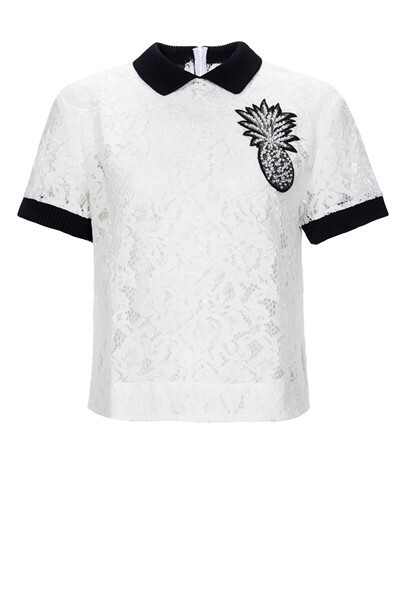 PINKO Short-sleeved blouse in rebrodè lace