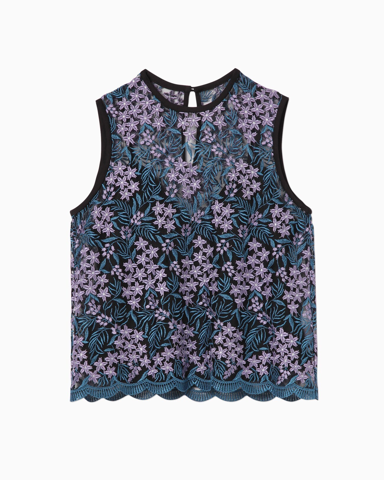 mame Tulle Embroidered & Scalloped Tops - purple
