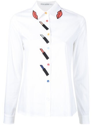 Alice + Olivia Faye lipstick applique shirt
