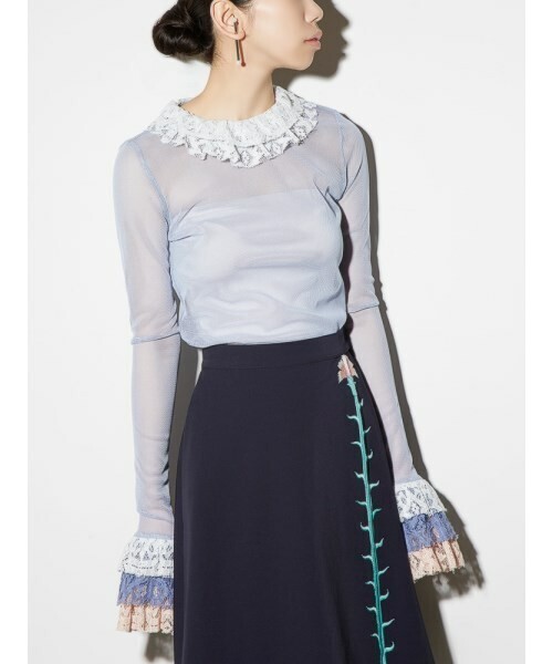PAMEO POSE FISHNET LONG T-SHIRT WITH LACE