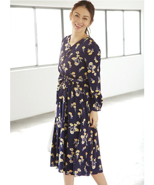 STYLE DELI イエローフラワー柄ワンピース