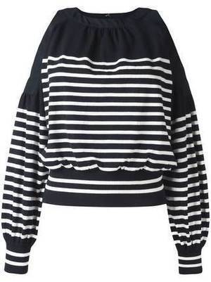 sacai ボーダー柄 オープンショルダーブラウス