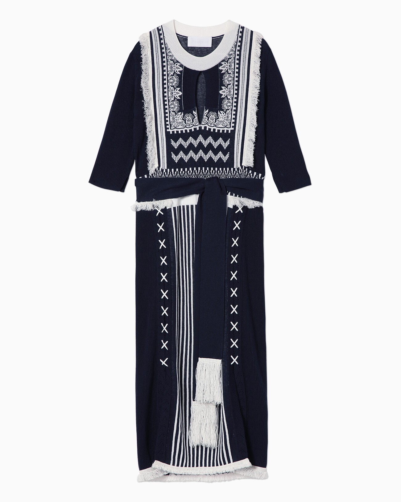 mame Mixed Fabric Graphical Pattern Knit Dress