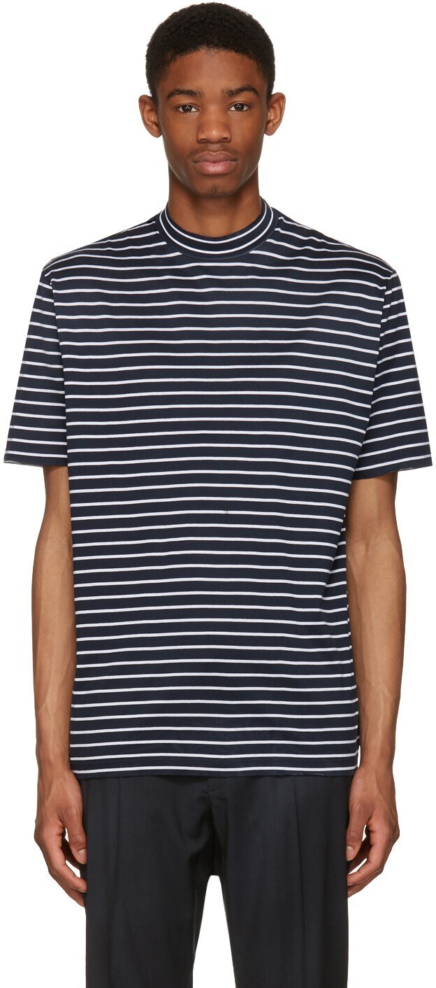 LANVIN ストライプ モック ネック Tシャツ