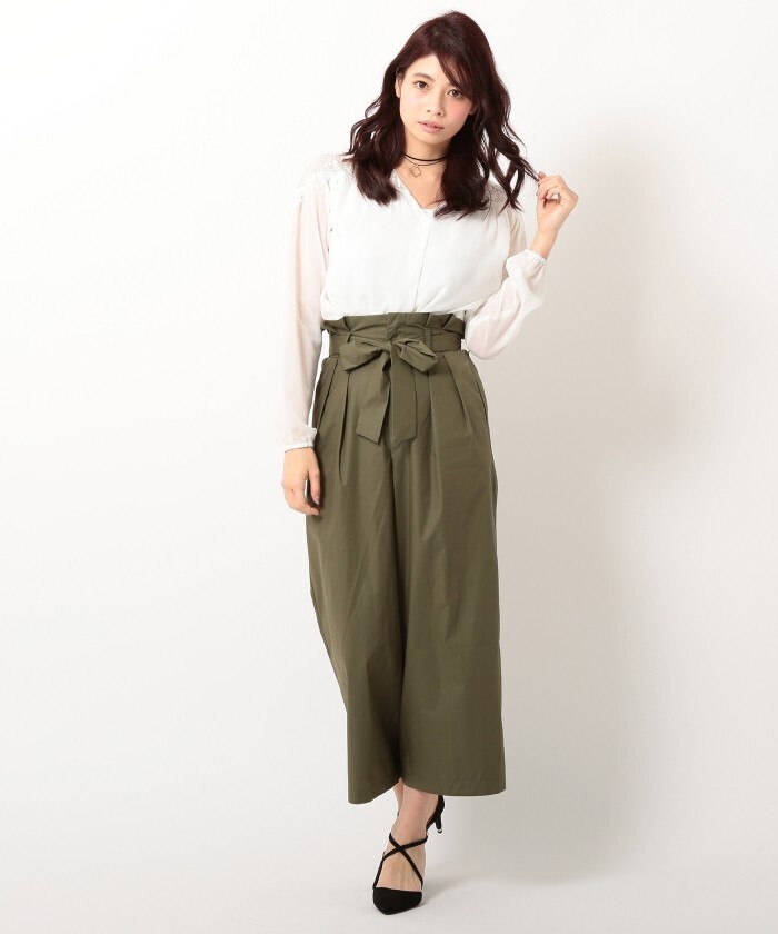 MEW'S REFINED CLOTHES リボン付タックワイドパンツ