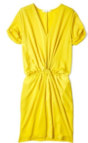 CARVEN Yellow Twist Waist V Neck Dress in Yellow | Lyst