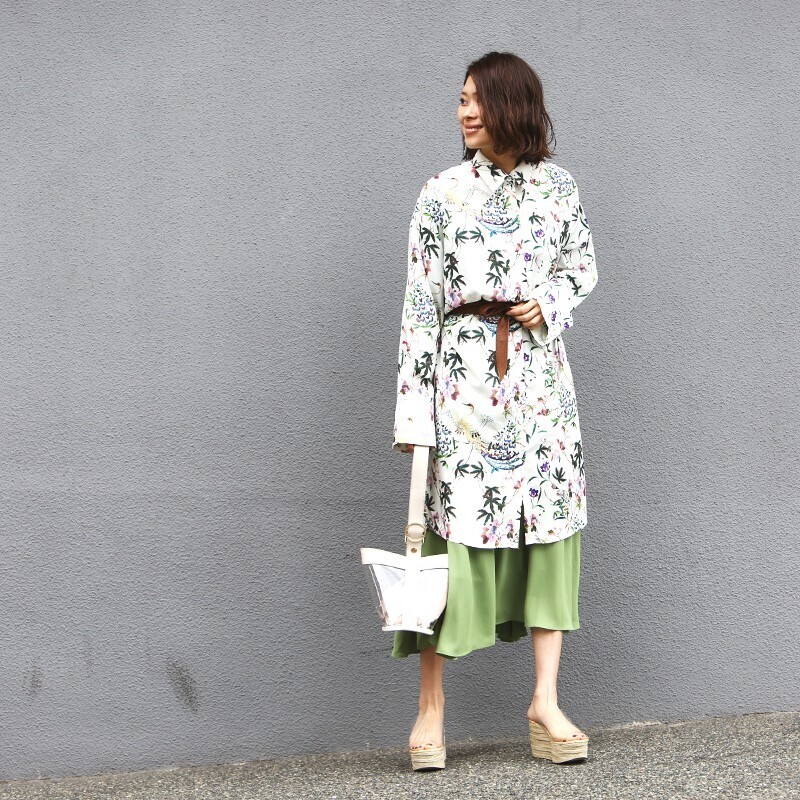 AMERI VINTAGE BIRD FLOWER BIG SHIRT DRESS