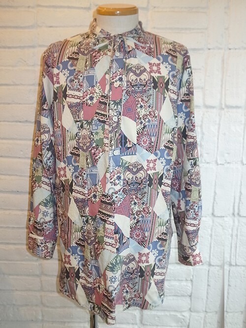 Iroquois FREE PATCHWORK バンドカラープルオーバーシャツ