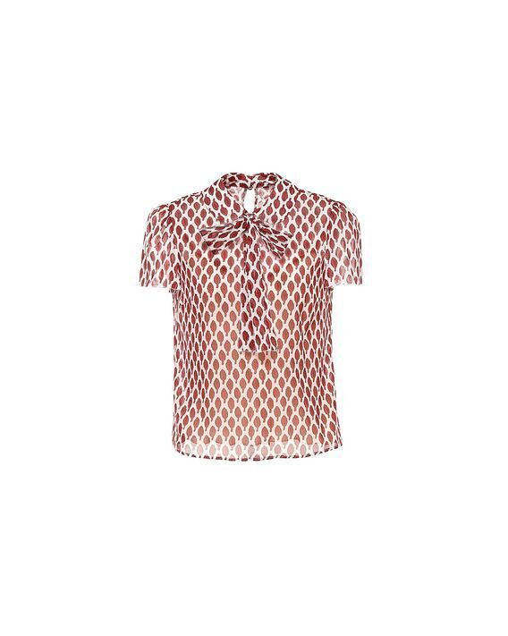 RED VALENTINO シルク トップス プチリーフプリント リボンディテール