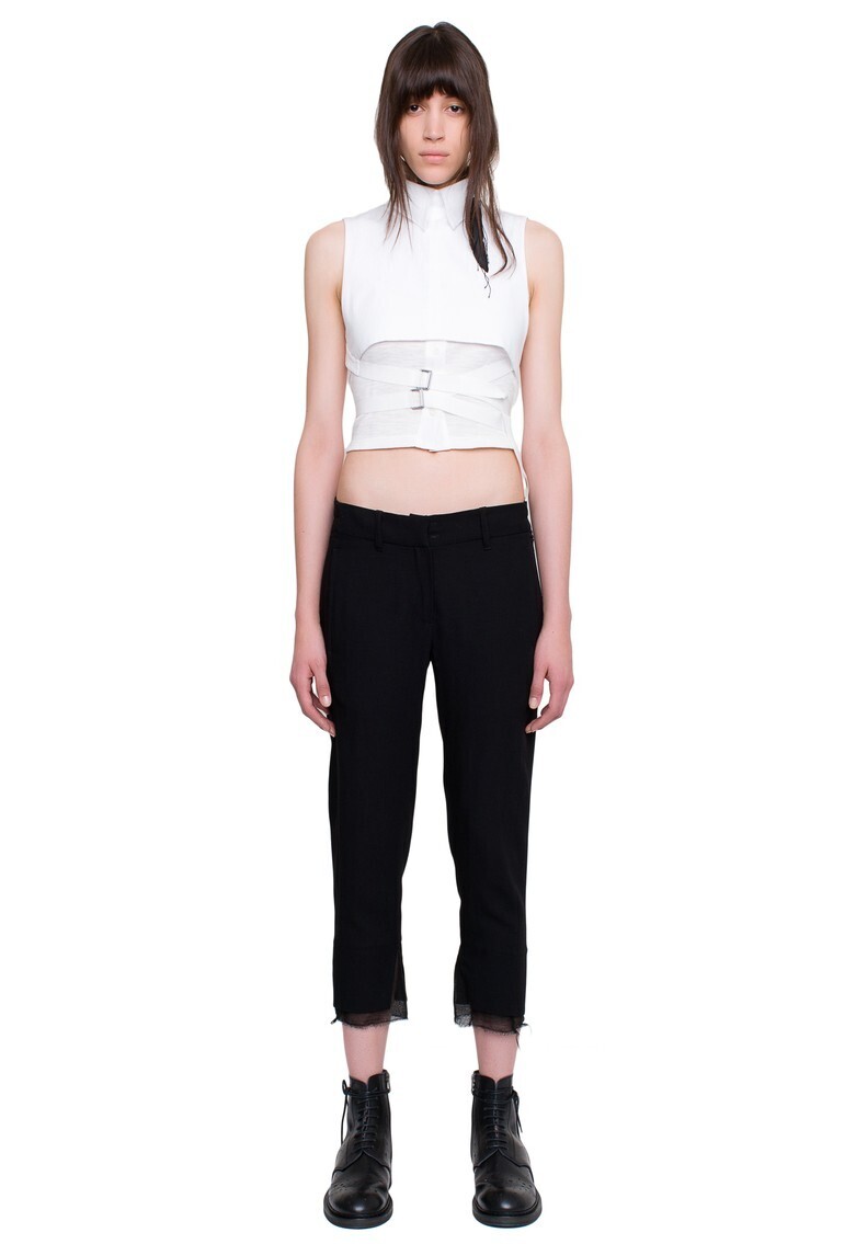 Ann Demeulemeester CROPPED TROUSERS LIGHTLAINE BLACK + GEZA RUFFLES