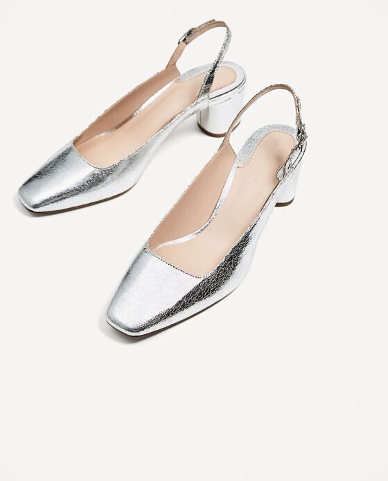 ZARA シルバートーンキトンヒールパンプス