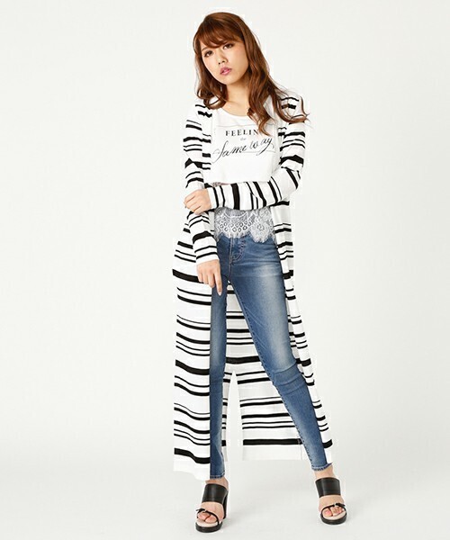 rienda backスリットロングカーデ