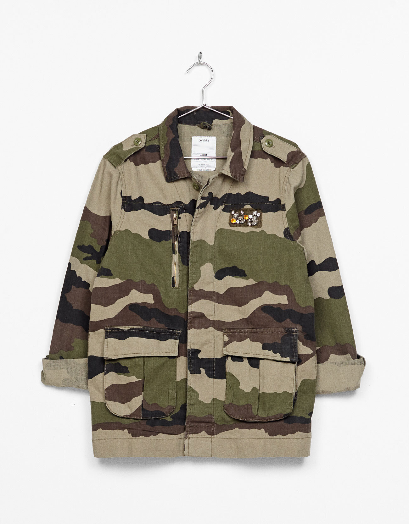 Bershka Camouflage safari jacket with oriental print on back