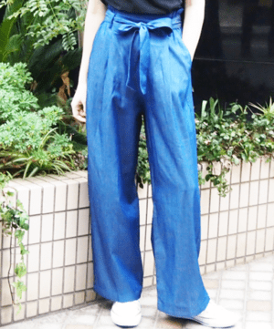 slick mist ウエストリボン付きテンセルデニムワイドパンツ52203