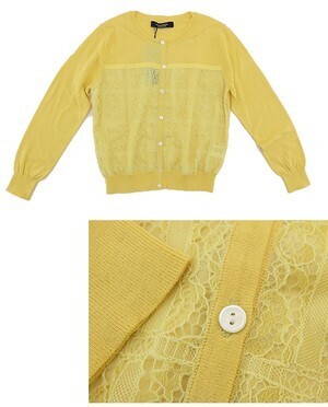 Brahmin レース配色クルーネックカーディガン