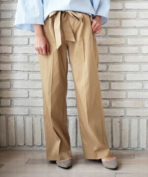 Perle Peche コットンライクワイドパンツ