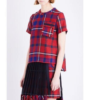 sacai チェック コットン トップス