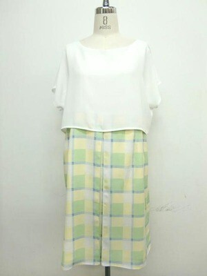 rechercher シフォンブラウスジョイントチェックワンピース