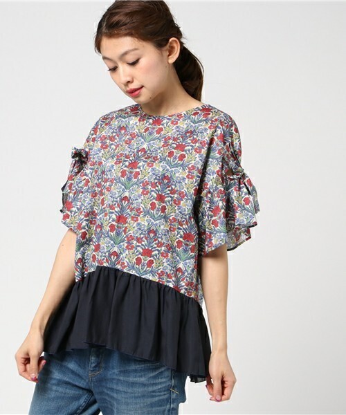t.yamai paris Sea Grass (Liberty) 切替えリボンブラウス