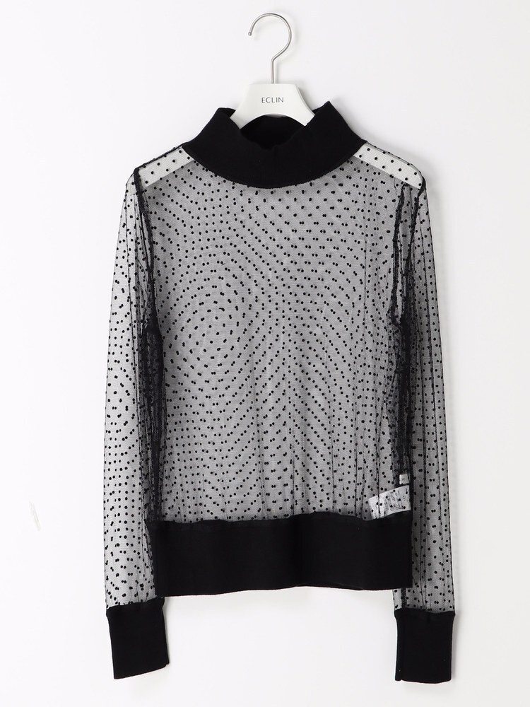 ECLIN ドットチュールハイネックTOPS