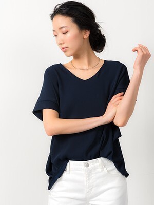 TONAL Vネックサイドタック半袖ブラウス