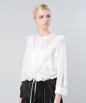 AULA AILA EMBROIDERED STRIPE CHIFFON BLOUSE