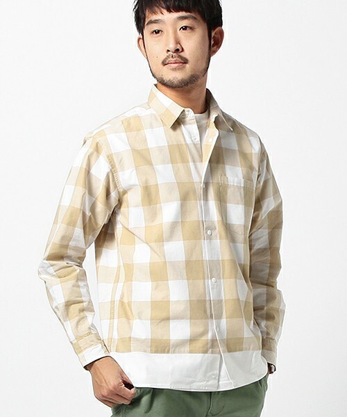 BEAMS フェイクレイヤード ギンガムチェックシャツ
