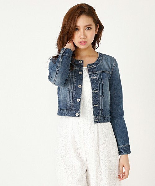 rienda フロントタックノーカラーDENIM JK