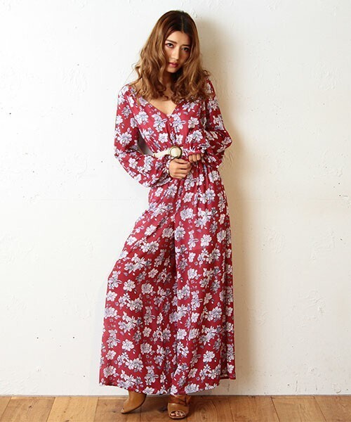 SPIRALGIRL Vネックワイドオールインワン