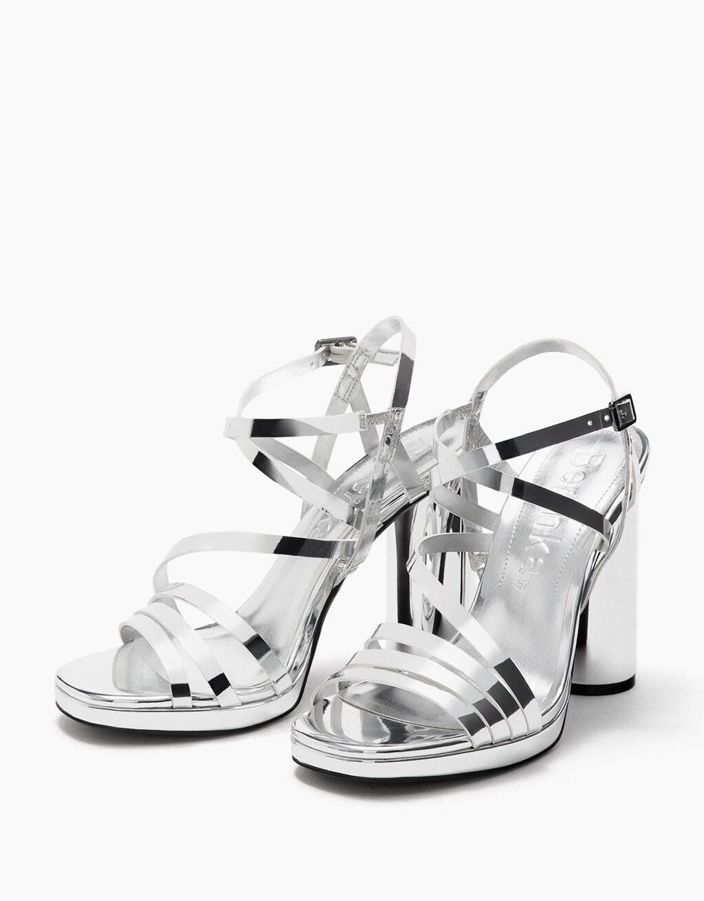 Bershka High heel platform sandals with metallic straps