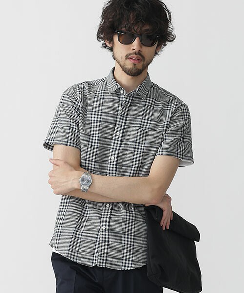 nano・universe フレンチリネン柄シャツ S/S