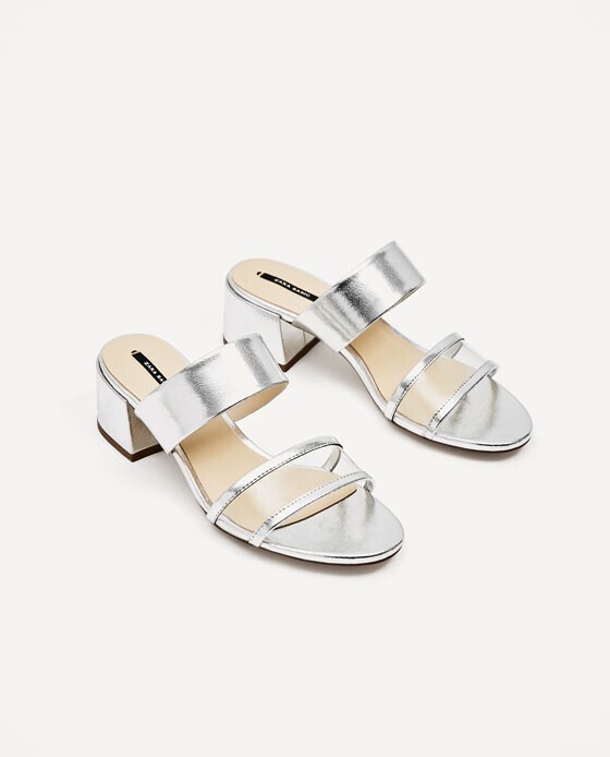 ZARA シルバーカラーミディアムヒールサンダル