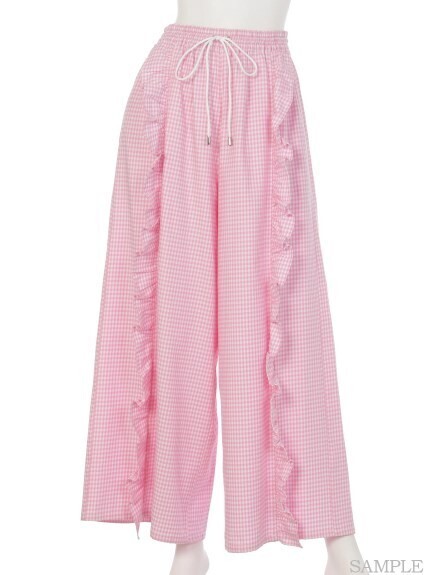 Candy Stripper GINGHAM CHECK FRILL WIDE PANTS