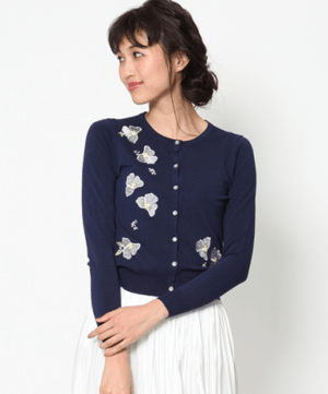 QUEENS COURT 【手洗い可能】お花刺繍カーディガン
