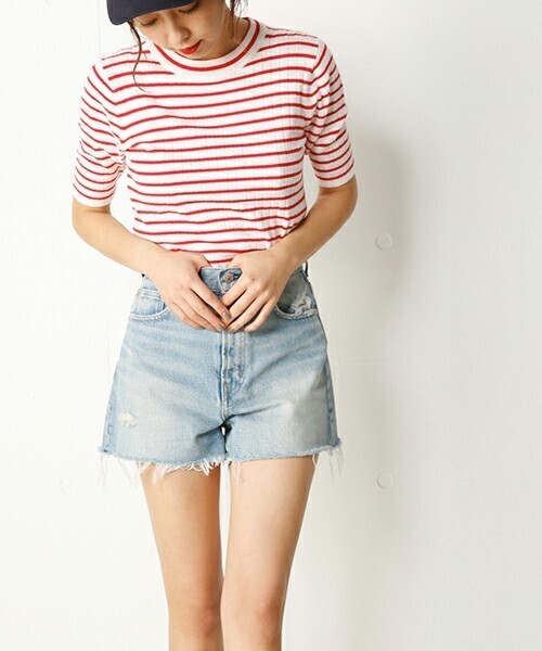 SLY RIB ハイネック 5分袖 HG TOPS