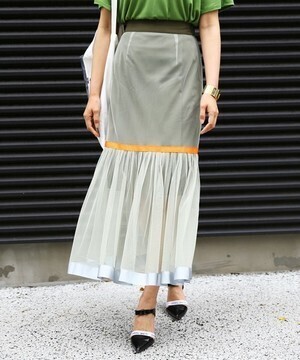 AMERI VINTAGE GROSGRAIN TAPE TIERED SKIRT
